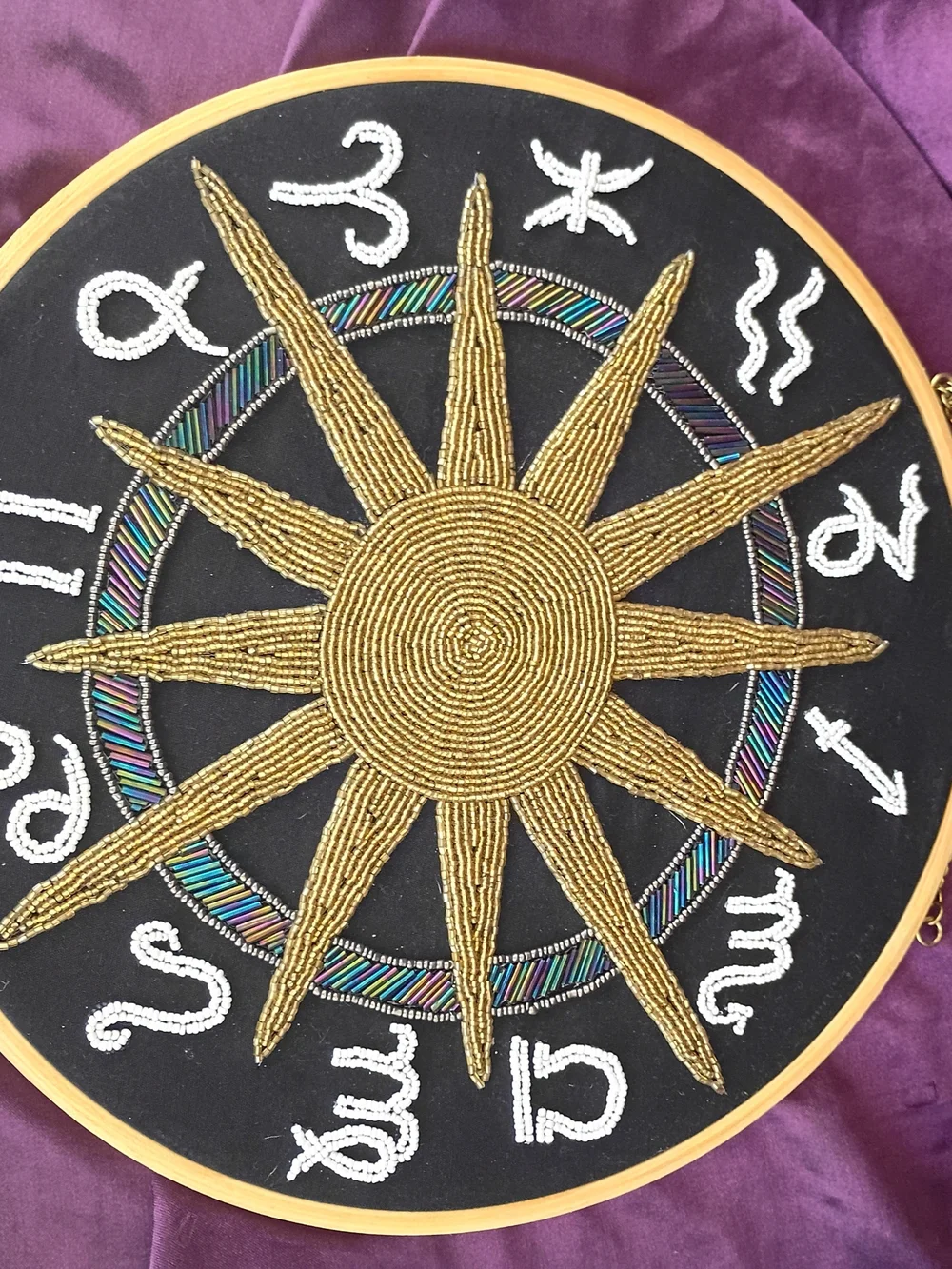 Zodiac Hand Beaded Wall Hanging - Decorative Sunburst Design